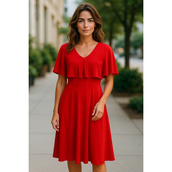 Donna Morgan Dresses & Skirts - Donna Morgan Dress Red Short Sleeve Flutter Cap Top Size 8 New With Tags